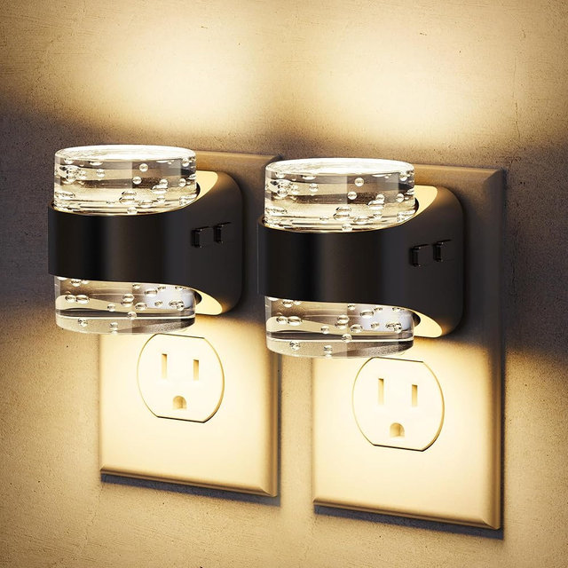 JandCase LED Night Light, Bubble Night Lights Plug into Wall Auto, Warm | Nightlight Warm White 3000K & 5 Brightness Levels, 2 Pack Dimmable with Dusk to Dawn Sensor for Bathroom Hallway Bedroom
