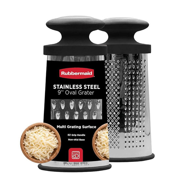 Rubbermaid Stainless Steel Cheese Grater - 9.5" Oval Handheld Box Grater with EZ Grip Handle - Multi-Surface Food & Cheese Shredder | Zester & Graters for Kitchen - Dishwasher Safe, Black