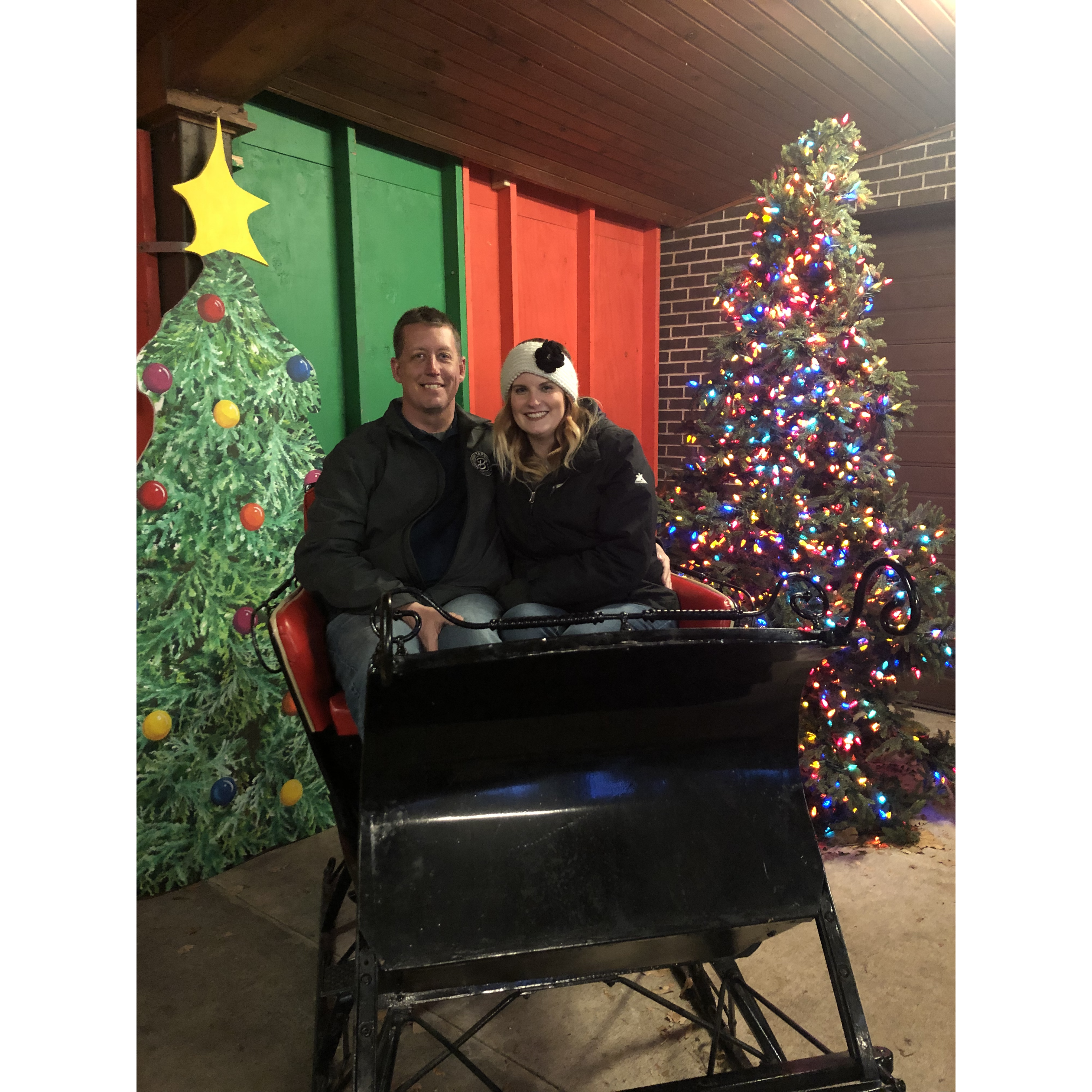 Christmas 2018 · Us at the rotary lights in Oshkosh (fun fact: Uncle Doug dresses up as Santa here) during our first Christmas living together!