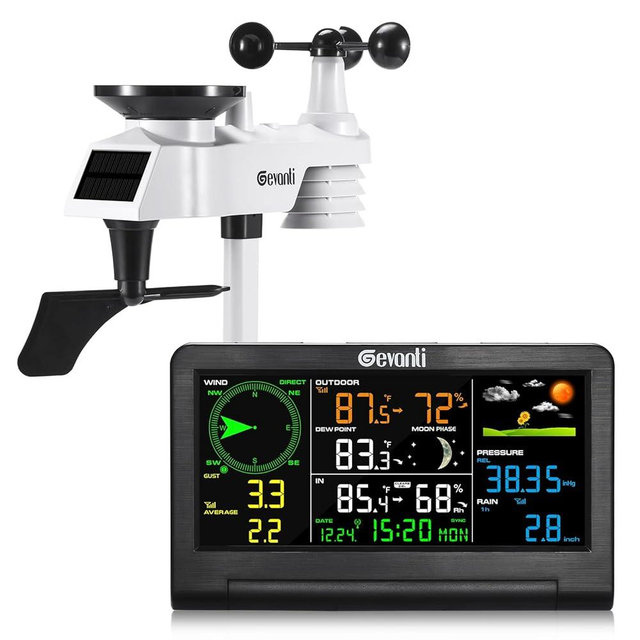 Weather Station Wireless Indoor Outdoor with 9-in-1 Sensor & LCD Display, Weather Station with Rain Gauge and Wind Speed/Direction, Moon Phase, Forecast, Temperature, Pressure, Humidity, Alarm