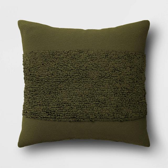 Cotton Tufted Square Throw Pillow Green - Threshold™: Indoor 18x18", Plain Weave, Polyester Fill