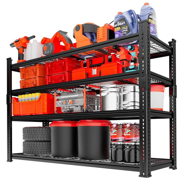 Storage Shelves, Garage Shelving Heavy Duty 2640LBS Capacity, 48"L x 18"W x 60"H Adjustable Metal Shelving Organizer Wire Rack, 4 Tier Utility Shelf Unit for Pantry Closet Warehouse Organization