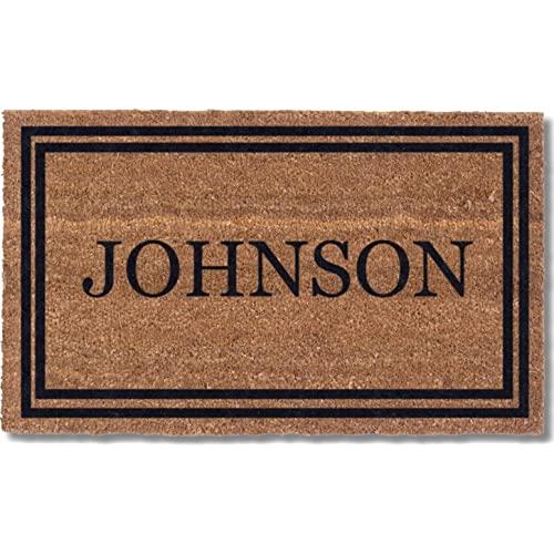 Coco Mats 'N More Black Double Bordered Personalized Coco Doormat 18" x 30" with Vinyl Backing | Personalized Welcome Mats | Tough Coir Bristles More Effective at Getting Dirt Out | Housewarming Gifts