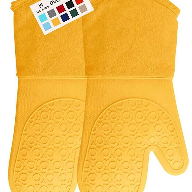 HOMWE Professional Silicone Oven Mitt, Oven Mitts with Quilted Liner, Heat Resistant Pot Holders, Flexible Oven Gloves, 1 Pair, 13.7 Inch, Yellow