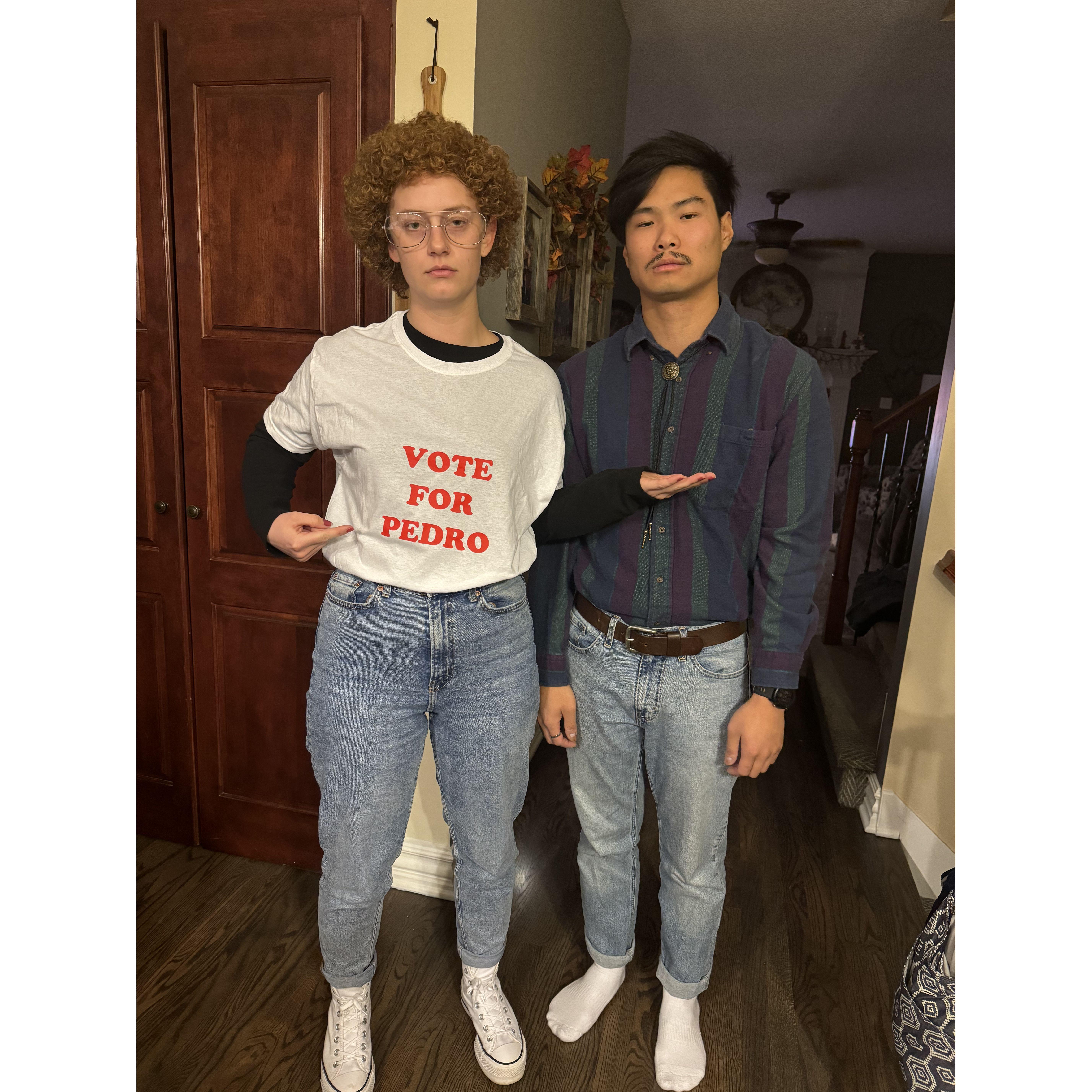 We dressed up as Pedro and Napoleon for Halloween 2023. Believe it or not, a few hours after this photo was taken, Johnny asked Micaiah out.