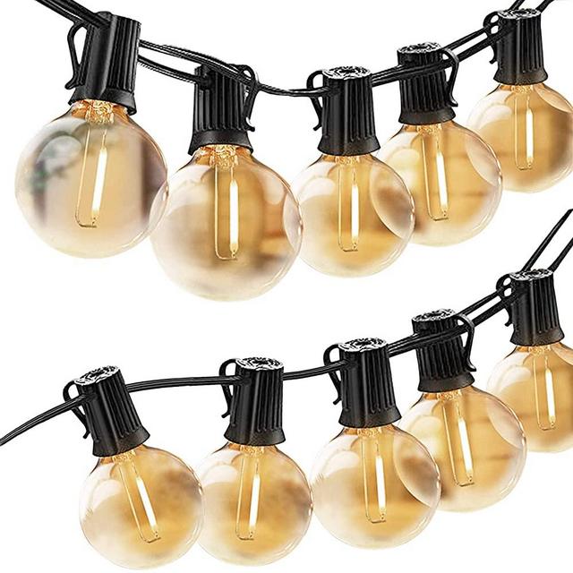 Outdoor LED String Lights Indoor Decor Lights Patio Garden Wedding Party G40 Globe Plastic Light Bulbs Waterproof Connectable Shatterproof 25Ft E12 Socket Base (25FT)