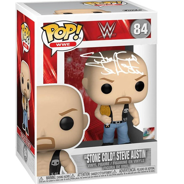 Stone Cold Steve Austin #84 Facsimile Signed Reprint Laser Autographed Funko POP! WWE Wrestling Figurine with Protector Case