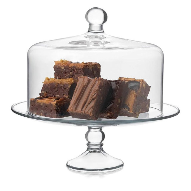 Libbey Selene Glass Cake Stand with Dome Lid, Elegant Curved Footed, Covered Cake Stand, Versatile Serving Dish for Variety of Desserts and More