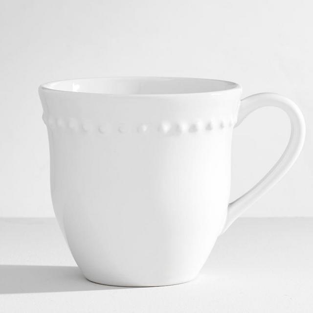 Emma Beaded Stoneware Mugs, Set of 4 -True White