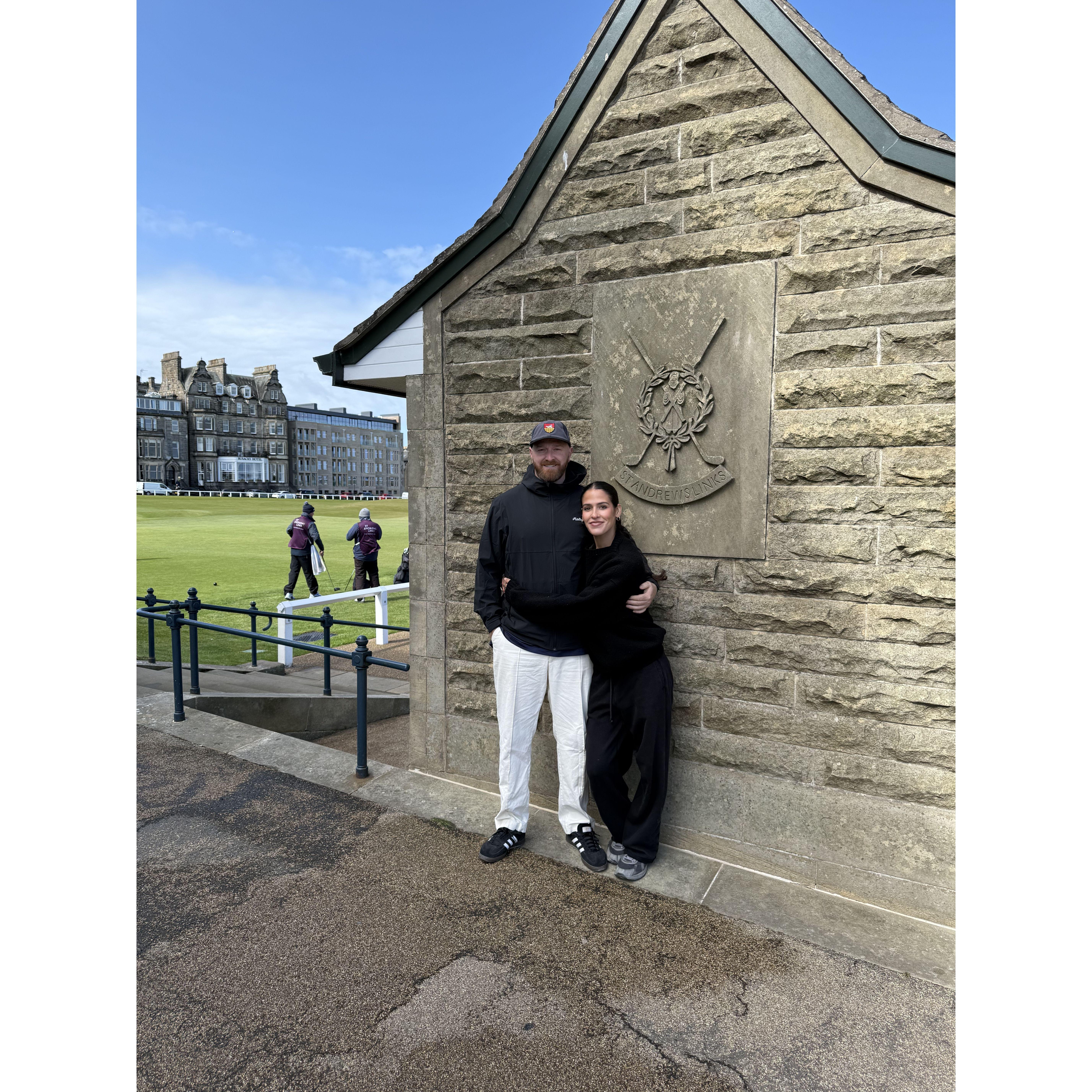 Visiting St. Andrews, Scotland in 2025. Dakota forgot to reserve rental clubs which pushed the tee time back by almost 5 hours. Still turned out to be a beautiful day (: