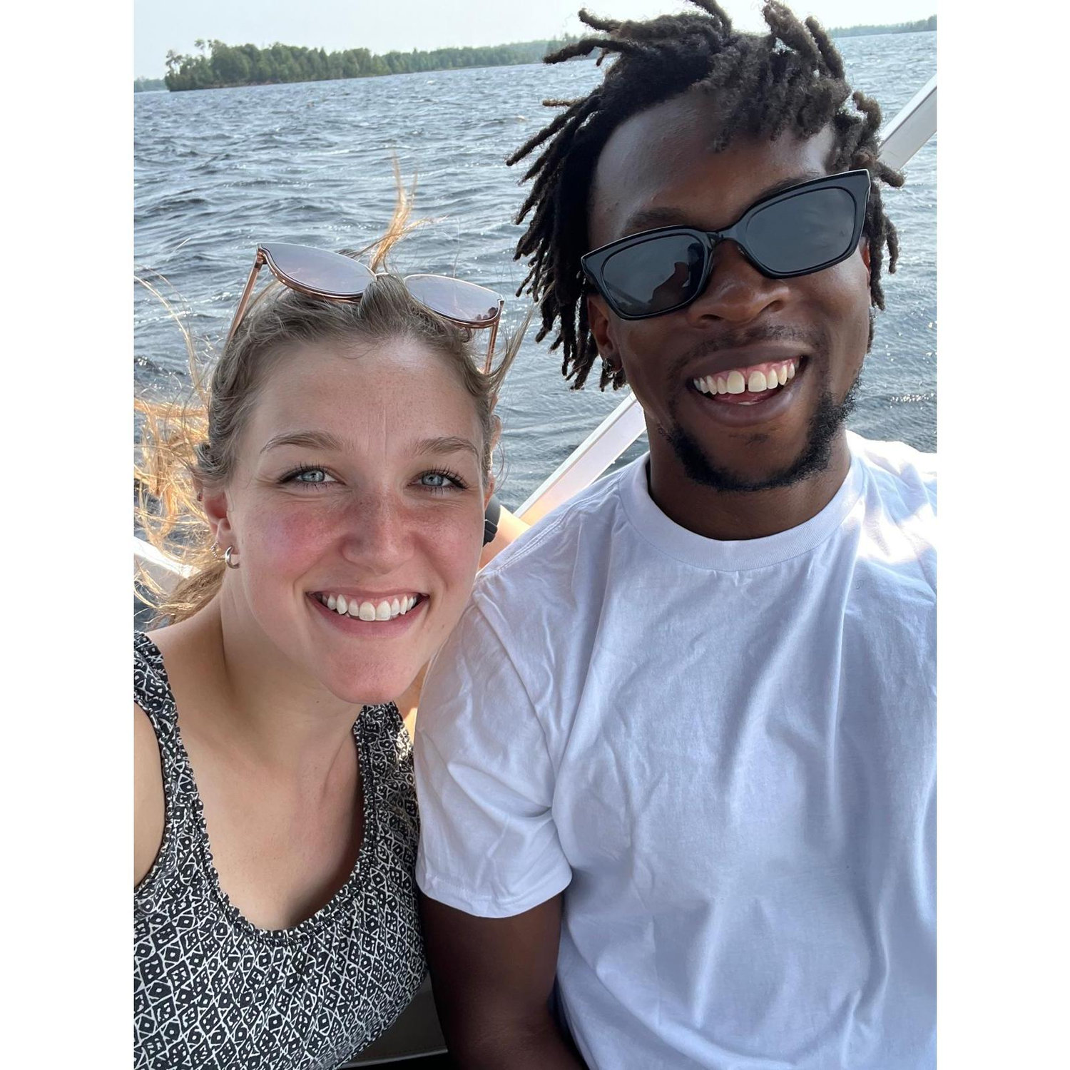 Dami's first time on a pontoon with all the folks from Orphan's Joy