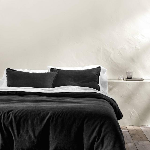 King Heavyweight Linen Blend Duvet Cover & Sham Set Washed Black - Casaluna™