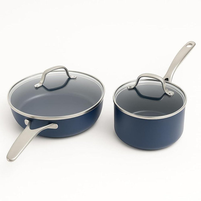 Blue Diamond 2QT Saucepan & 8” Nonstick Frying Pan Skillet Set, Diamond Infused PFAS & PTFE-Free Ceramic Pot, Dishwasher & Oven Safe, Stay Cool Handle, Durable Non Toxic Metal Utensil Safe, Blue