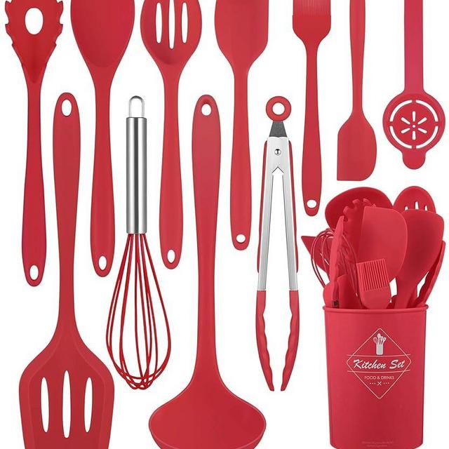 Pranski Kitchen Utensils Set-12 Pieces Silicone Cooking Utensils Set (Dishwasher Safe) 392°F Heat Resistant Spatula Set, Nonstick Cookware