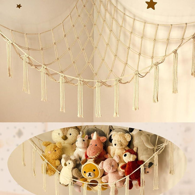 Stuffed Animal Storage Hammock or Net - Large Toy Hammock Net for Stuffed Animals Corner -Cute Hanging Stuff Animal Organizer Holder Ideas for Plush Plushie - Kids Baby Nursery Wall Bedroom Room Decor