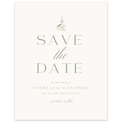 Bright Sage, Green Wedding Digital Save the Date - Classic Chapel Portrait