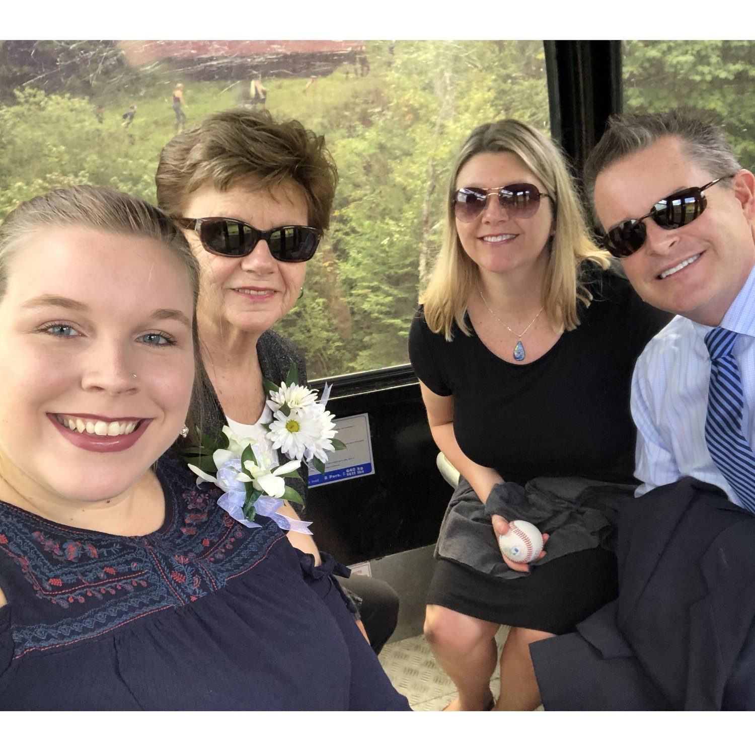 Carol, Nancy, Kim, & Michael heading up a VT mountain on the gondola