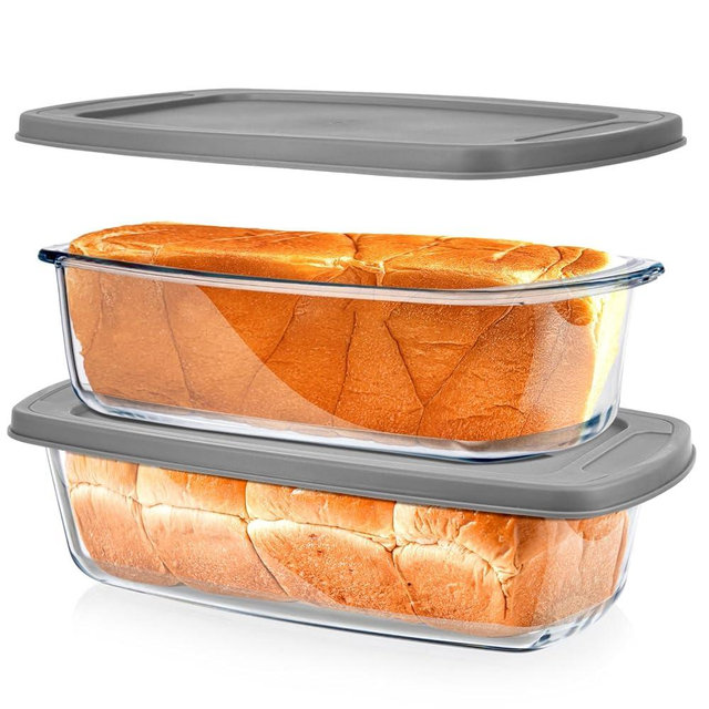 BAKEWAY Glass Loaf Pans for Baking Bread with Lids - 1.9 Qt Glass Loaf Pan | Oven, Dishwasher, Fridge, Freezer & Microwave Safe, Bread Pan Suit for Lasagna, Meatloaf, Banana - 2Pcs