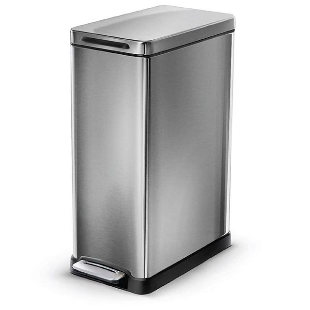 Home Zone Living 12 Gallon Kitchen Trash Can, Slim Stainless Steel, Step Pedal, 45 Liter