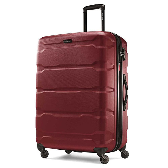 Samsonite Omni PC Hardside Expandable Luggage with Spinner Wheels, Red, Checked-Large 28-Inch