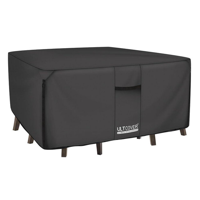 ULTCOVER 600D Tough Canvas Heavy Duty Square Patio Table and Chair Cover - Waterproof Outdoor General Purpose Furniture Covers 62 inch, Black