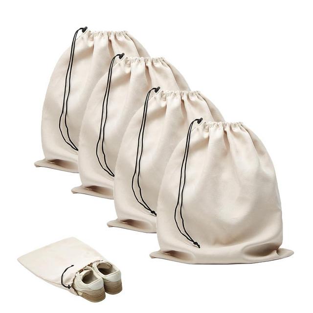 LAKE OF FIRE 4-Piece Travel Shoe Bags for Packing, 17.7" x 13.8" Dustproof Shoe Bags - Flannel Shoe Pouch with Drawstring Closure,Washable & Reusable(Beige)