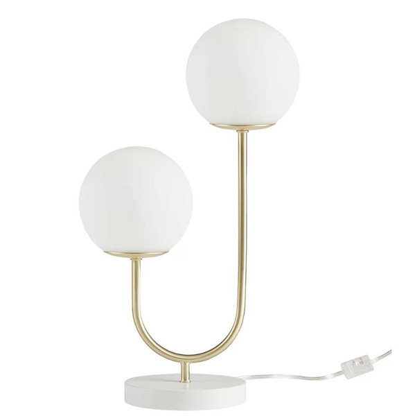 510 DESIGN Table Lamp for Bedroom - Metal Gold Nightstand Lamp, Frosted Glass Globes Modern Bedside Lamp w/White Base, Clear Polarized Cord & in Line Switch, Accent Lamp Decor, 20" H Gold/White
