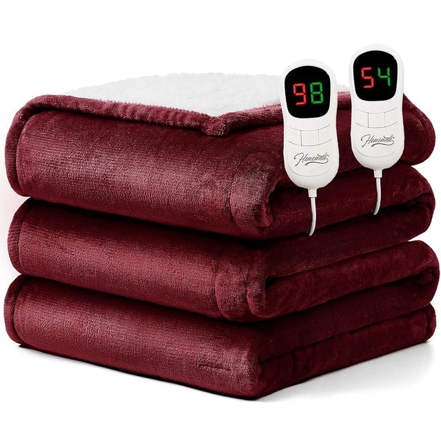 Homemate Electric Heated Blanket King Size - 100"x90" Heating Blanket King Size Dual Control 1/2/4/6/8 Hours Auto-Off 10 Heat Level Over-Heat Protection Flannel Sherpa ETL Certification