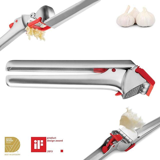 Dreamfarm Garject - Self-Cleaning Garlic Press with Peel Eject, Regular, Red