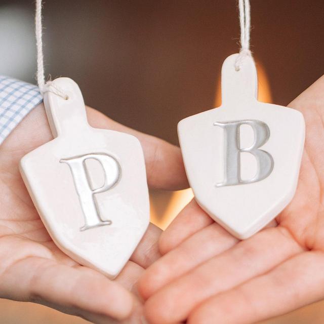Set of 4 Personalized Dreidel Hanukkah Ornaments with Initials - Custom Ornament Set, Unique Gift for Hanukkah