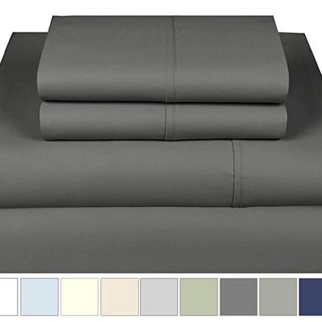 Threadmill Home Linen 600 Thread Count King Sheet Sets - 100% Extra-Long Staple Cotton Sheets for King Size Bed, Luxury 4 Piece Set with Deep Pocket, Smooth Solid Sateen Weave, Dark Grey