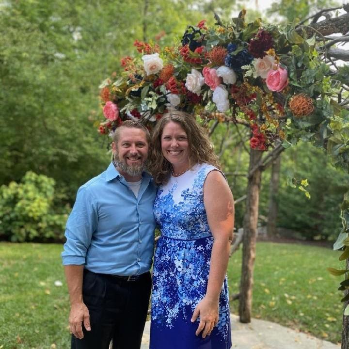 July 2021 - attending a church friend's wedding together and beginning to look forward to our own.