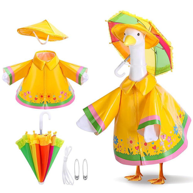 DECOHS 3 Pcs/Set Raincoat Porch Goose Outfits, Summer Lawn Goose Statue Raincoat Costume, Yard Goose Clothes Raincoats Umbrella Hat Outfit for 23" Statue Patio Garden Decoration