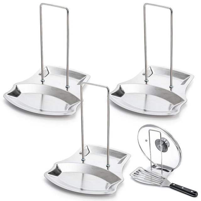 Lawei 3 Pack Lid and Spoon Rest - Pot Lid Holders Stainless Steel Pan Lid Organizer for Pots Pans Spoons
