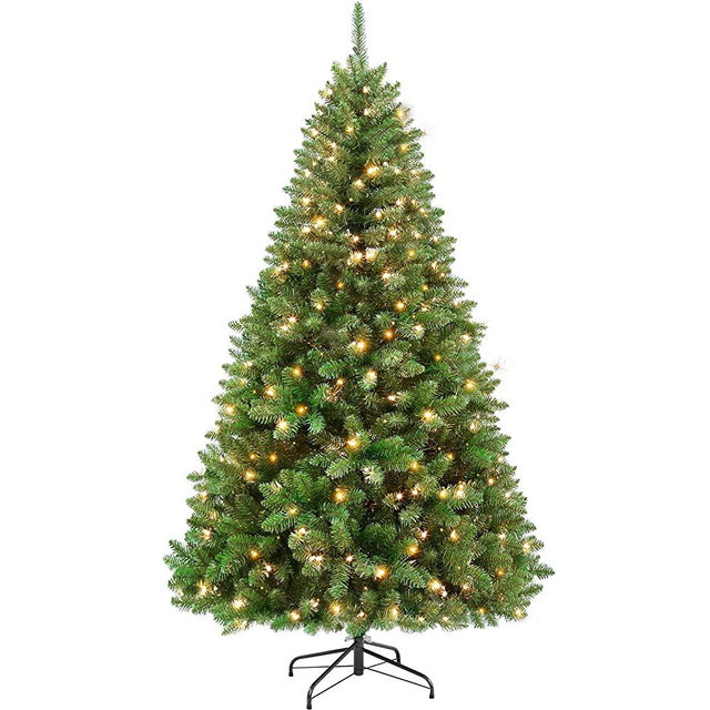 Hykolity 6.5 ft Prelit Christmas Tree, Artificial Christmas Tree with 400 Warm White Lights, 1100 Tips, Metal Stand and Hinged Branches