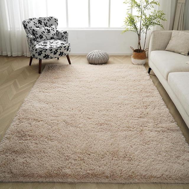 yongyangjuxin Area Rugs for Bedroom, 5x8 Feet Beige Fluffy Rug Shaggy Area Rug, Super Soft Shaggy Rugs for Living Room Bedroom Kids Room Home Decor, Upgrade Anti-Skid Rectangular Fuzzy Rug