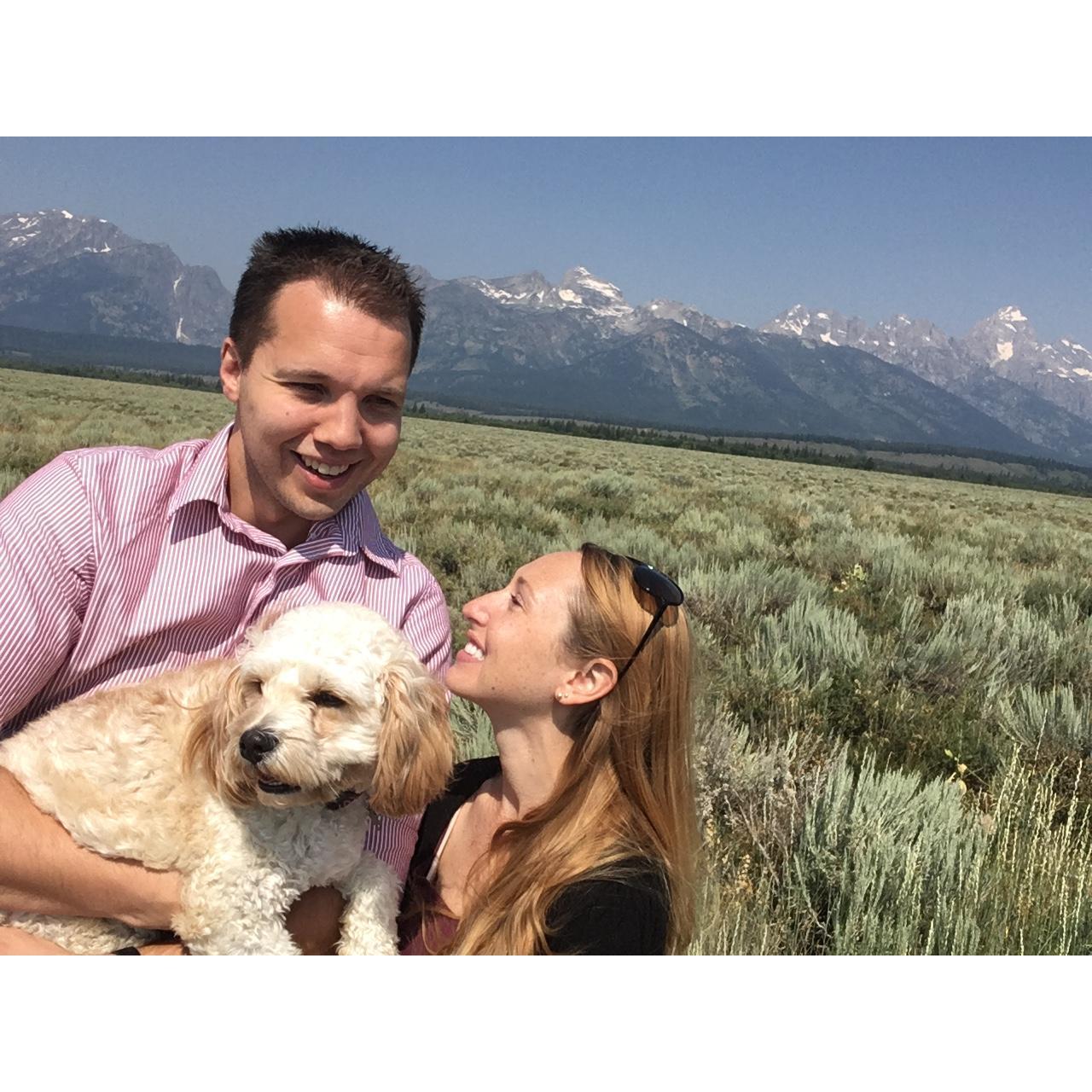 Pulled over for a picture in front of the Grand Teton Mountains on our way home from Yellowstone National Park in 2017.