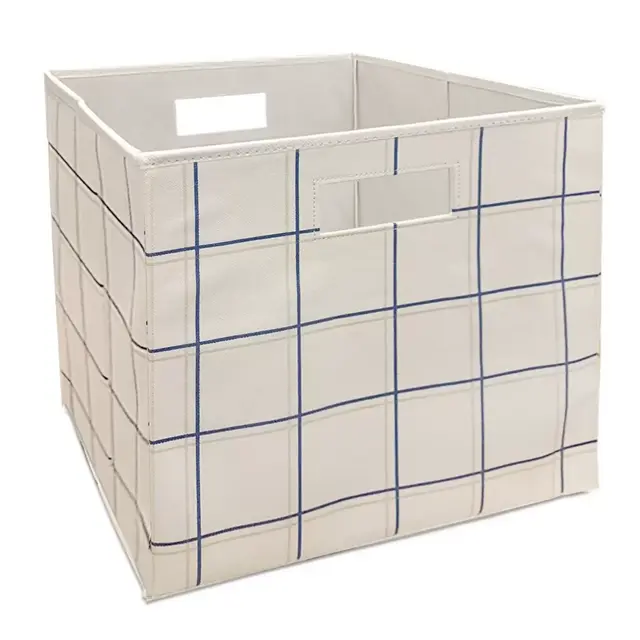 Squared Away™ 13-Inch Polyester Collapsible Storage Bin in Khaki/Blue Grid