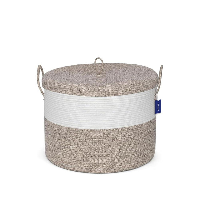 115L Extra Large storage basket with lid,Decorative storage blanket basket with lid,Living room blanket storage,woven storage basket with lid,wicker basket with lid,Round,Brown 21" x 21" x 18"