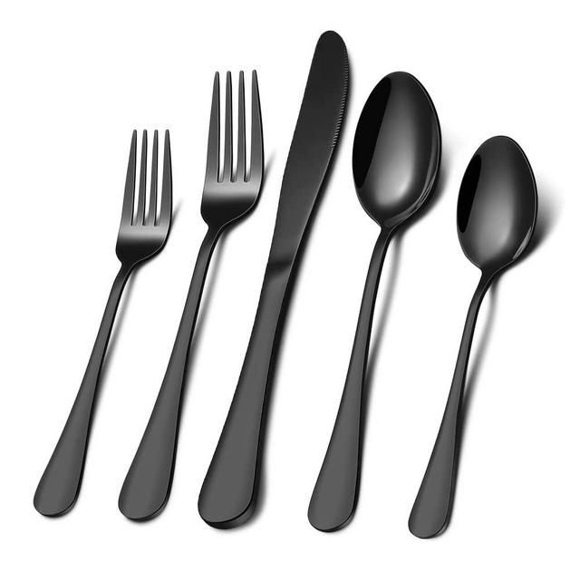 Black Silverware Set, 40 Piece Stainless Steel Flatware Set for 8, Stain Finish Cutlery Tableware Set Eating Utensils for Home Restaurant Party, Include Knife/Spoon and Fork, Dishwasher Safe