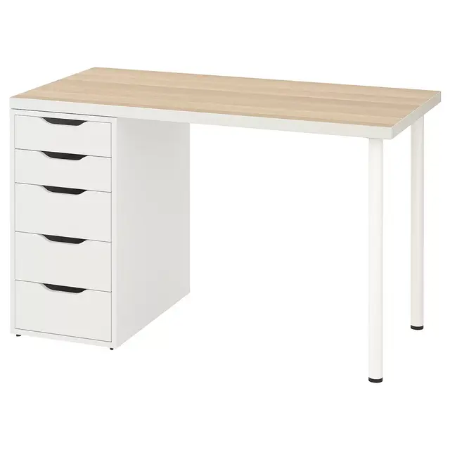 LINNMON / ALEXTable, white white stained oak effect/white47 1/4x23 5/8 "