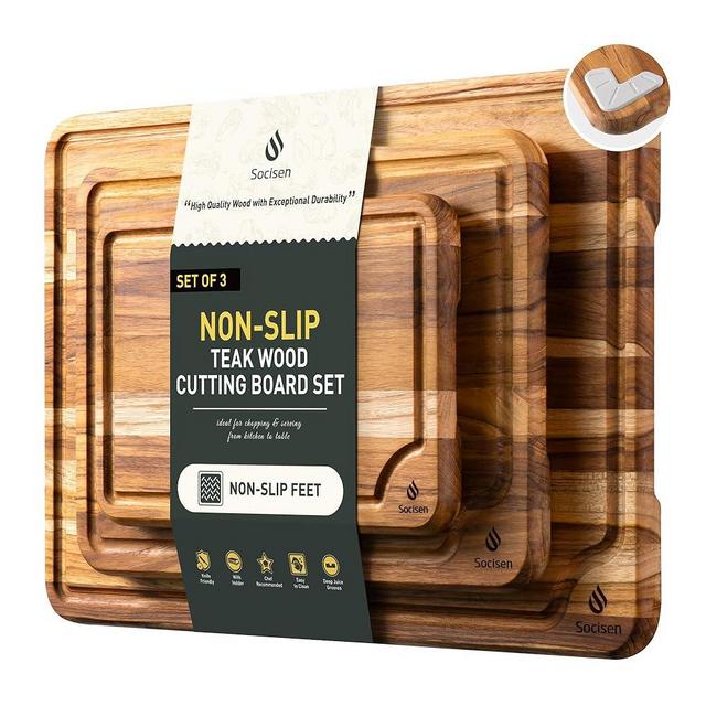 Teak Wood Cutting Board Set for Kitchen High-End Non Toxic Non Slip Over Sink Solid Thick Wood Haus Chopping Board Extra Large Big Small Best Kitchen Essential House Warming Hostess Host Gift