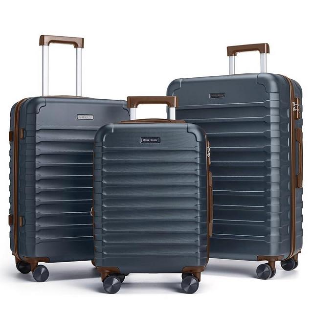 LIGHT FLIGHT Luggage Sets, 3 Piece Durable Suitcase Set with Spinner Wheels, 3 Pcs Hard Shell Lightweight Luggage with TSA Lock, Large Checked Travel Suitcases, 20/24/28 Inch,Blue/Brown