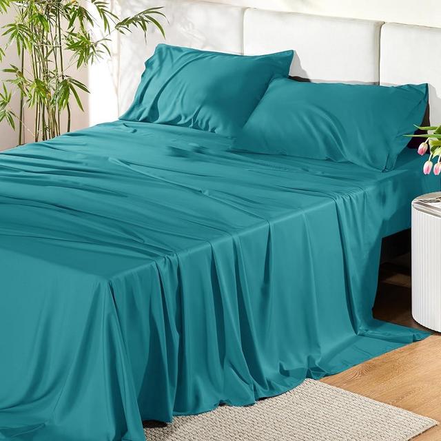 Bedsure Cooling Sheets Set, Rayon Made from Bamboo, Queen Sheet Set, Deep Pocket Up to 16", Hotel Luxury Silky Soft Breathable Bedding Sheets & Pillowcases, Viridian Green