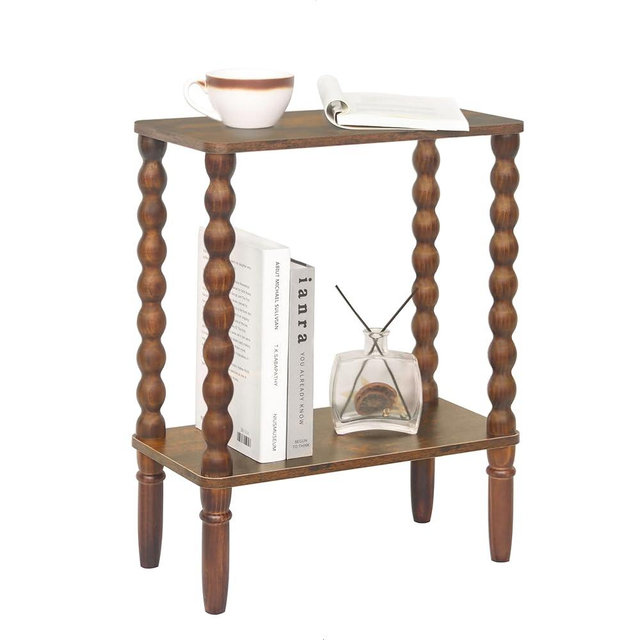 Fultyle Small Narrow End Table, Narrow Side Table Living Room with Storage, 2-Tier Wood Accent Table Slim Nightstand for Small Spaces, Office, Bedroom (Rustic Brown)