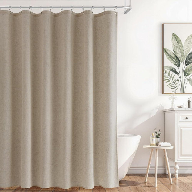 Naturoom Linen Shower Curtain 72 Inch Long for Bathroom Boho Farmhouse Fabric Shower Curtains Set with Hooks Neutral Cloth Modern Cottage Core Waterproof 72x72,Cobblestone