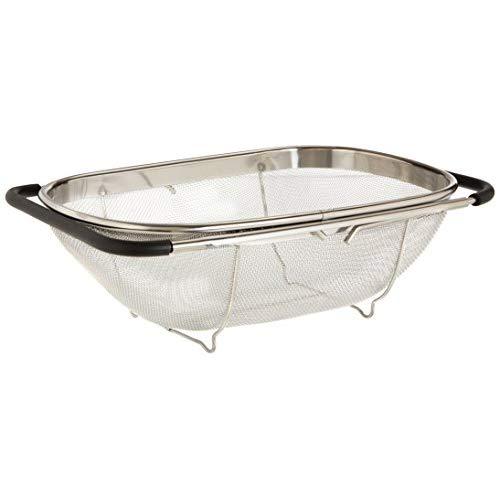 Uniware Over The Sink Colander Strainer, Large, 13.5 x 9.3 Inch, Stainless Steel, Adjustable
