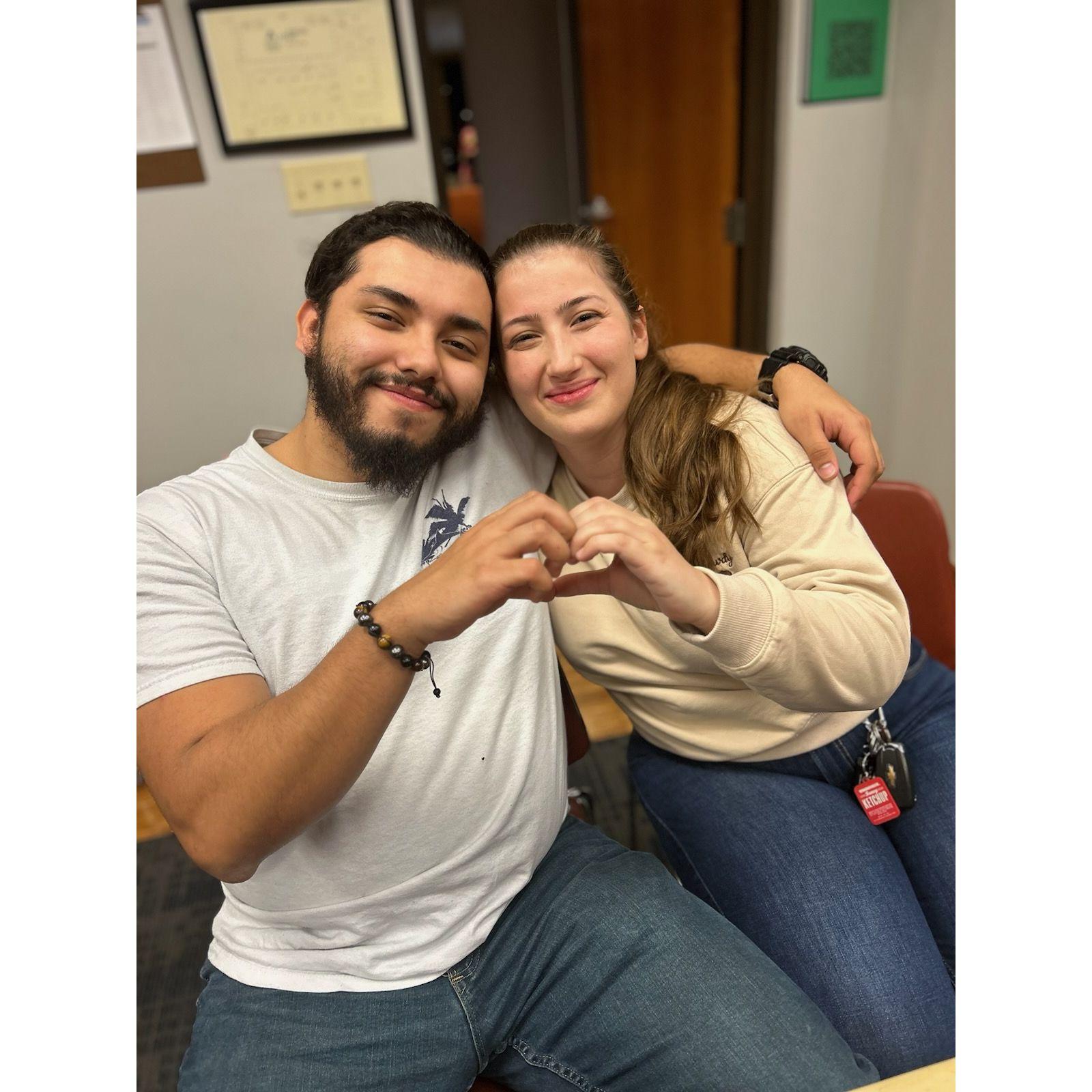 Valentine's Day 2024 - Around this time, I had just moved from El Paso to Dallas. We finally celebrated Valentine's Day together after two years of long distance!—a picture taken by Jackie Lemus.