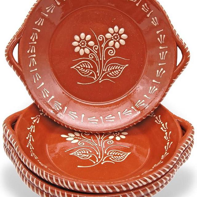 Portuguese Pottery Terracotta Clay Skillet Dinner Plate - Set of 4 Made in Portugal