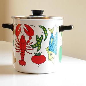 Vintage San Ignacio enamelware steamer pot / mid century colorful stockpot / colorful retro enamel cookware